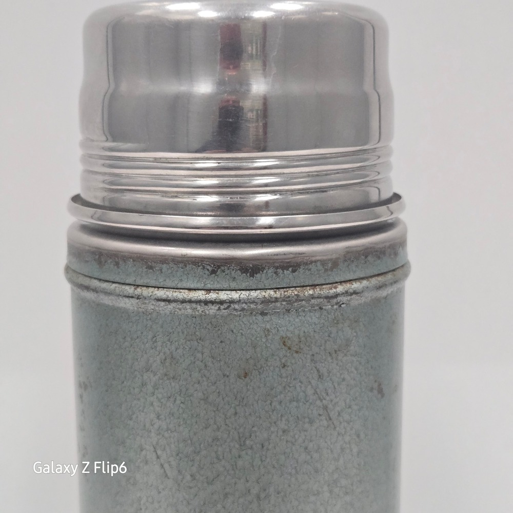 Vintage Aladdin Stanley No A1357 1 Qrt Wide Mouth Vacuum Bottle Hammertone Green - Picture 3 of 9